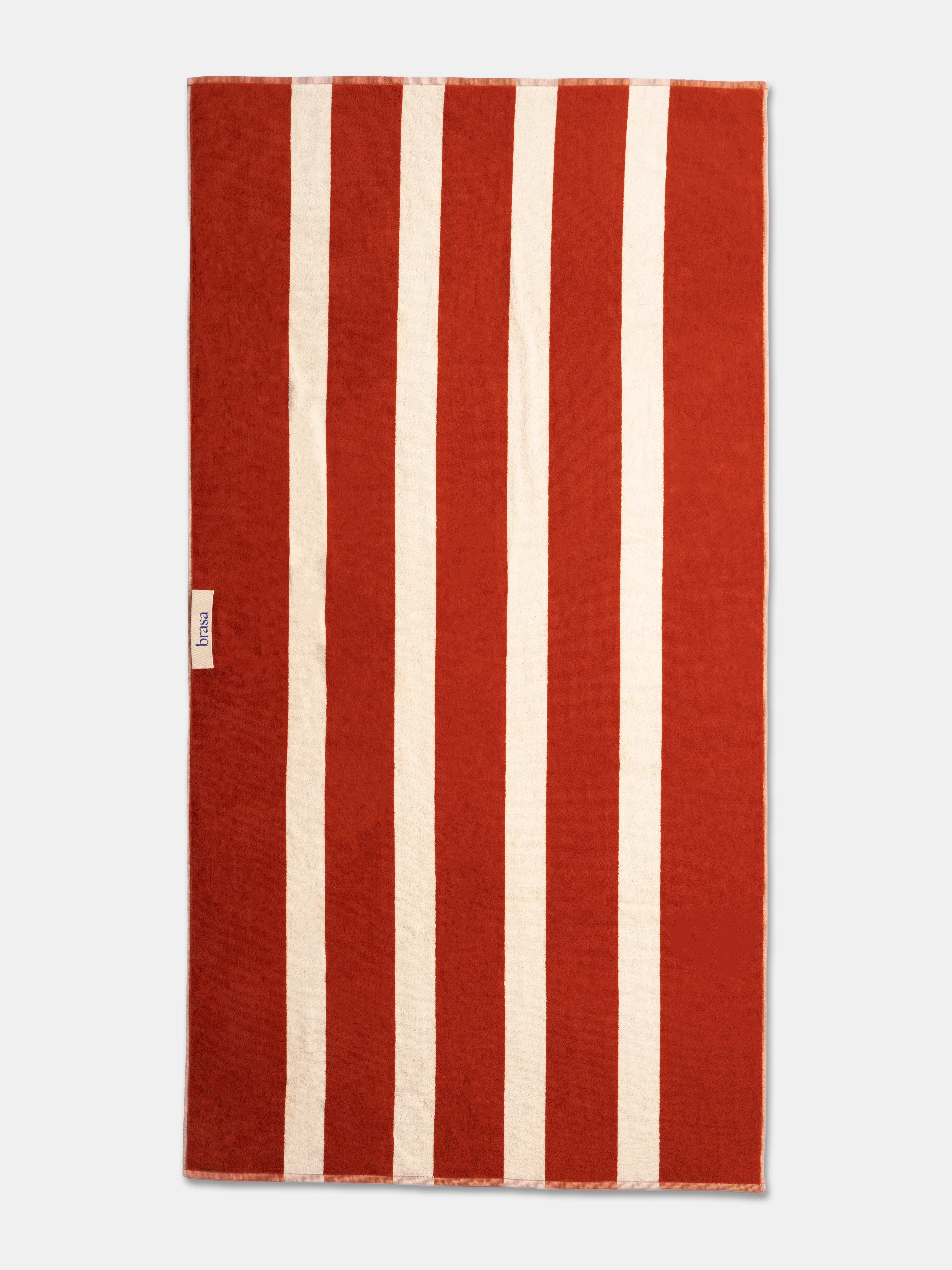 brasa terracotta striped towel, laid flat